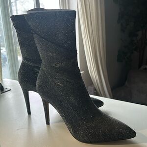NWT Express Black Sparkle High Heel Sock Boots